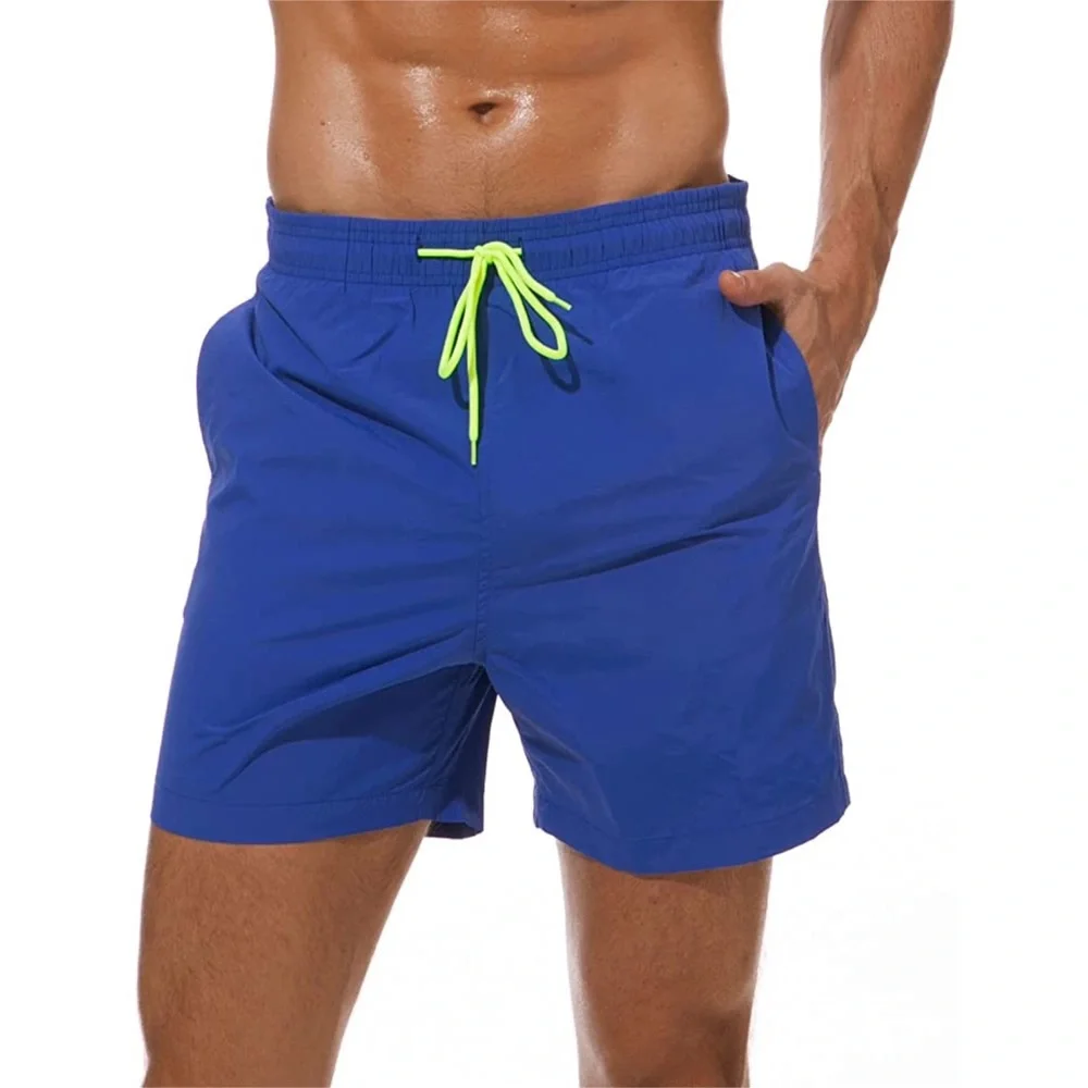 Men’s Blue Quick Dry Mesh-Lined Drawstring Waist Casual Swimming Trunks